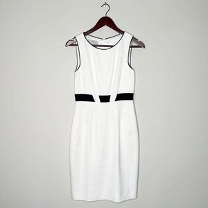HOBBS London White Black Sleeveless Linen Sheath Work Cocktail Dress women SZ 4